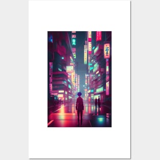 Boy Tokyo Neon Anime Japan Rainy Night Street Vibes <3 Posters and Art